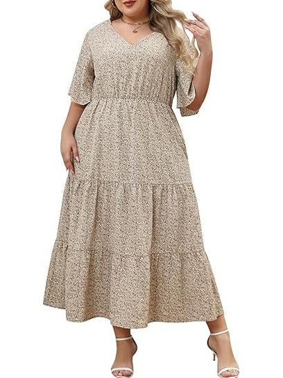 Boho Printed Empire Waist Plus Size Midi Dress