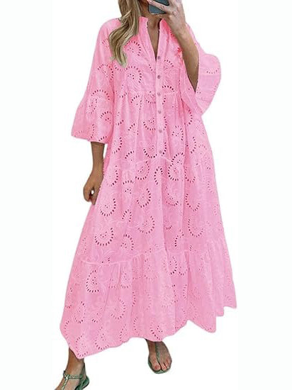Women's 2026 Lace Eyelet Maxi Dress with Pockets