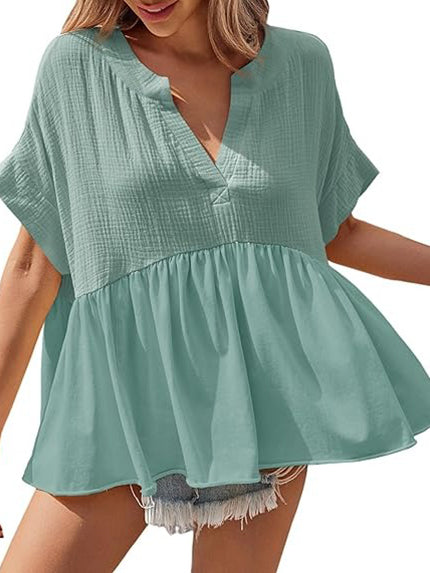 Women's Summer V Neck Babydoll Tops