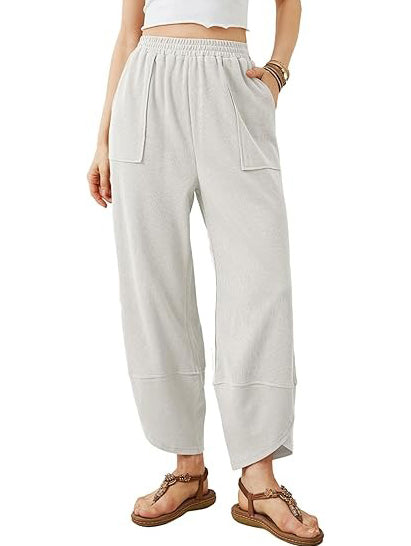 Women's Elastic Waist Wide Leg Harem Pants with Pockets