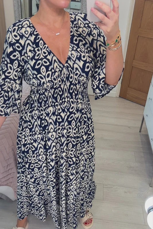New Bohemian Casual Print V-neck Long Dress