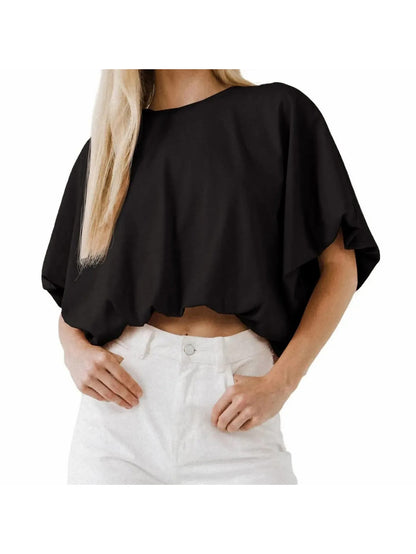 Women's Baggy Flowy Batwing Crop Blouse