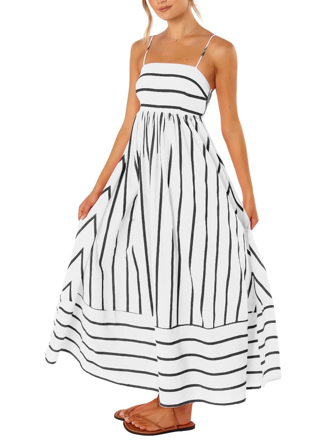 Women's Summer Striped Back Cutout Cami Maxi Dress