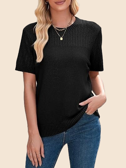 Women's Summer Hollow Out Short Sleeve Knit Tops