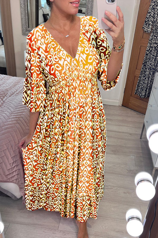 New Bohemian Casual Print V-neck Long Dress