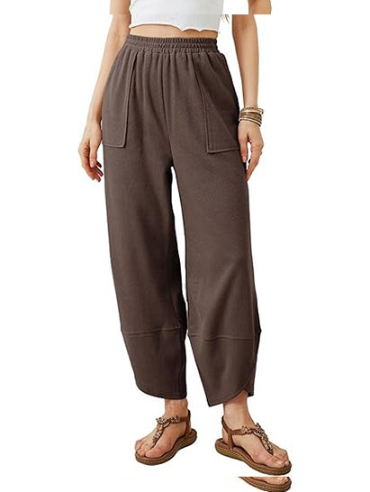 Women's Elastic Waist Wide Leg Harem Pants with Pockets