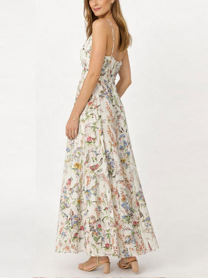 Women's Boho Floral Print Sleeveless Maxi Dress