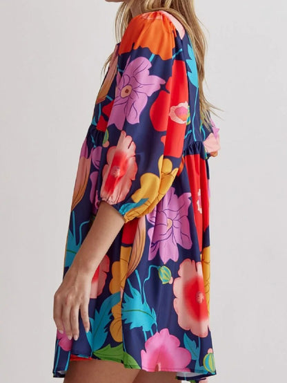 Women's Colorful Floral Half Sleeve Babydoll Dress
