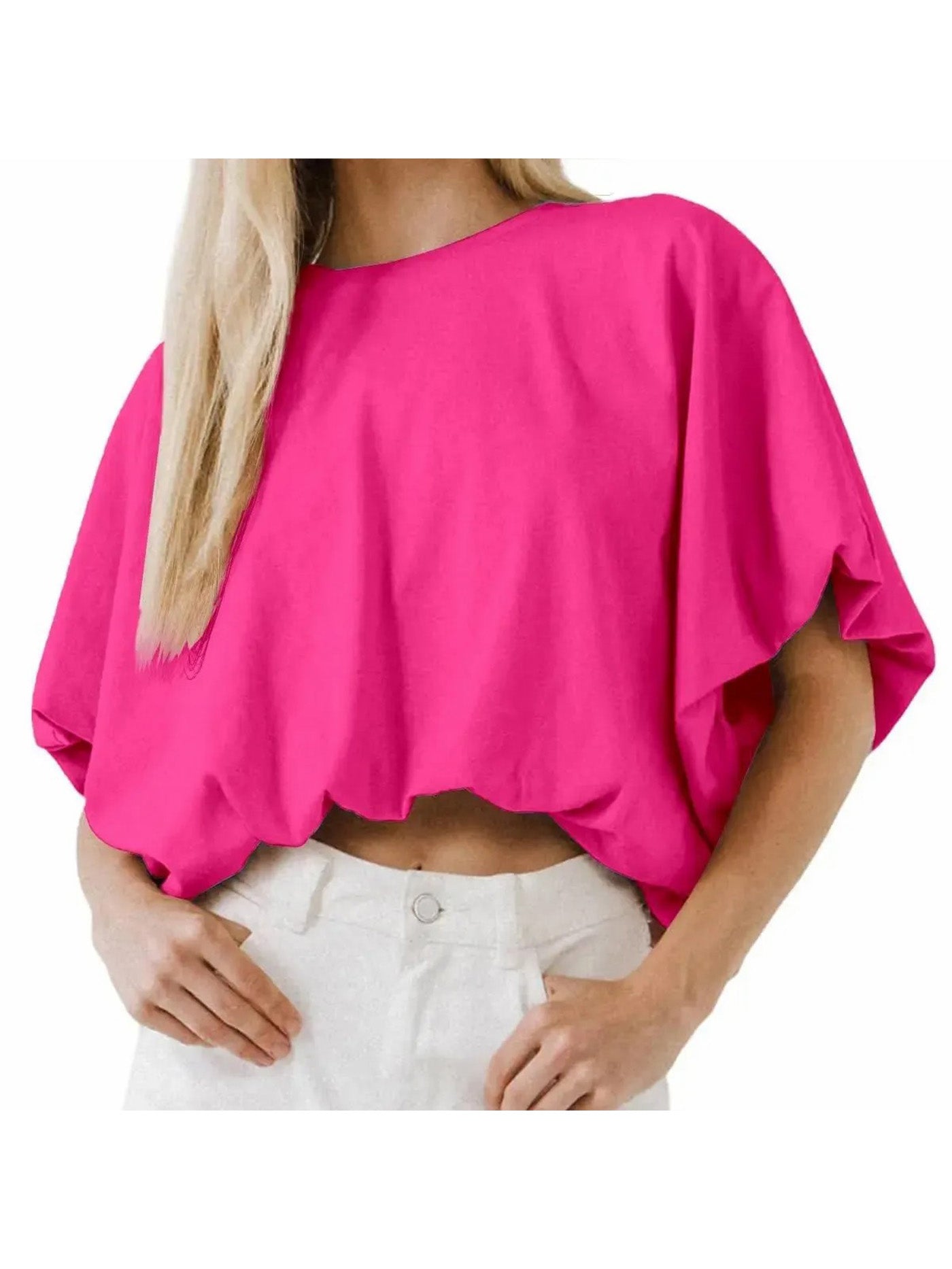Women's Baggy Flowy Batwing Crop Blouse